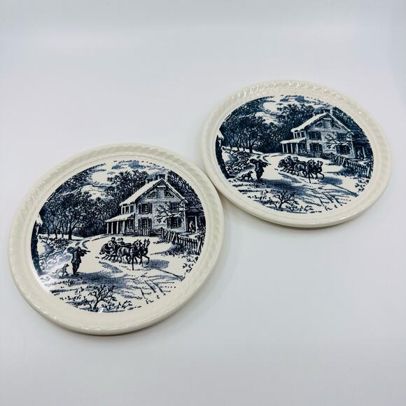 Courier And Ives Hostess VTG Dessert Plate, Set of 2, Cake Plate Vintage Decor - Picture 5 of 5